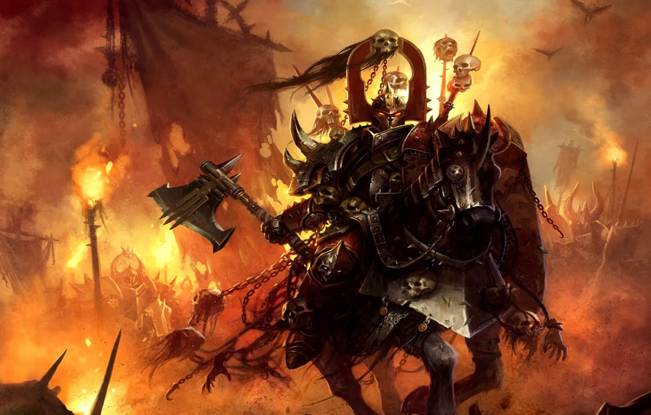 Photo wallpaper warrior, Warhammer, knight, chaos, the champion of Khorne
