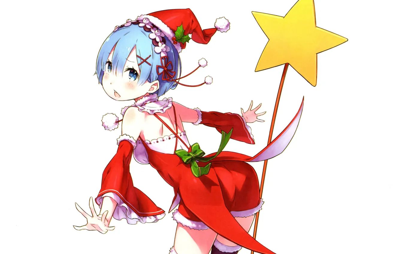 Photo wallpaper stars, shorts, white background, blue hair, art, bezel, white fur, from the back