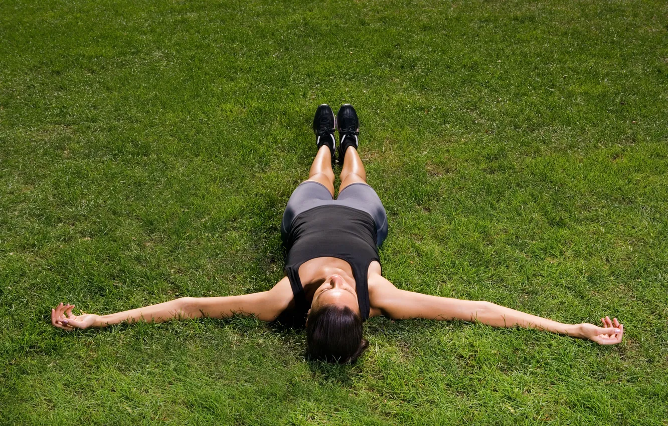 Photo wallpaper grass, girl, lawn