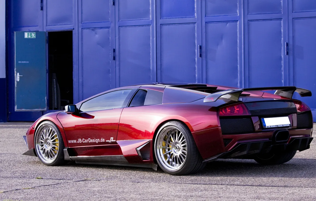Photo wallpaper red, reflection, shadow, Lamborghini, the door, red, side view, murcielago