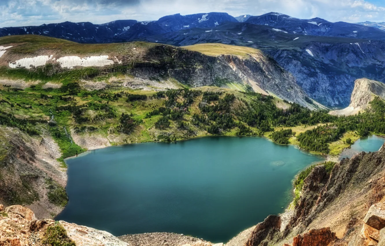 Photo wallpaper mountains, lake, Wyoming, panorama, Montana