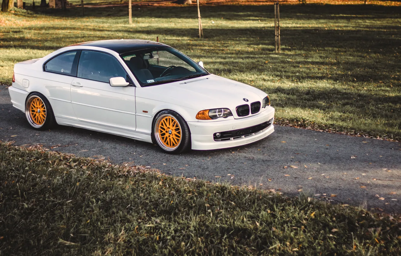 Photo wallpaper BMW, Tuning, White, BMW, Lights, COUPE, White, E46