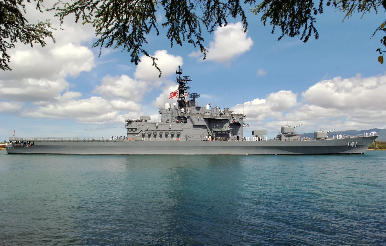 Photo wallpaper JS Haruna, The year 2008, destroyer, DDH-141, helicopter, Japan