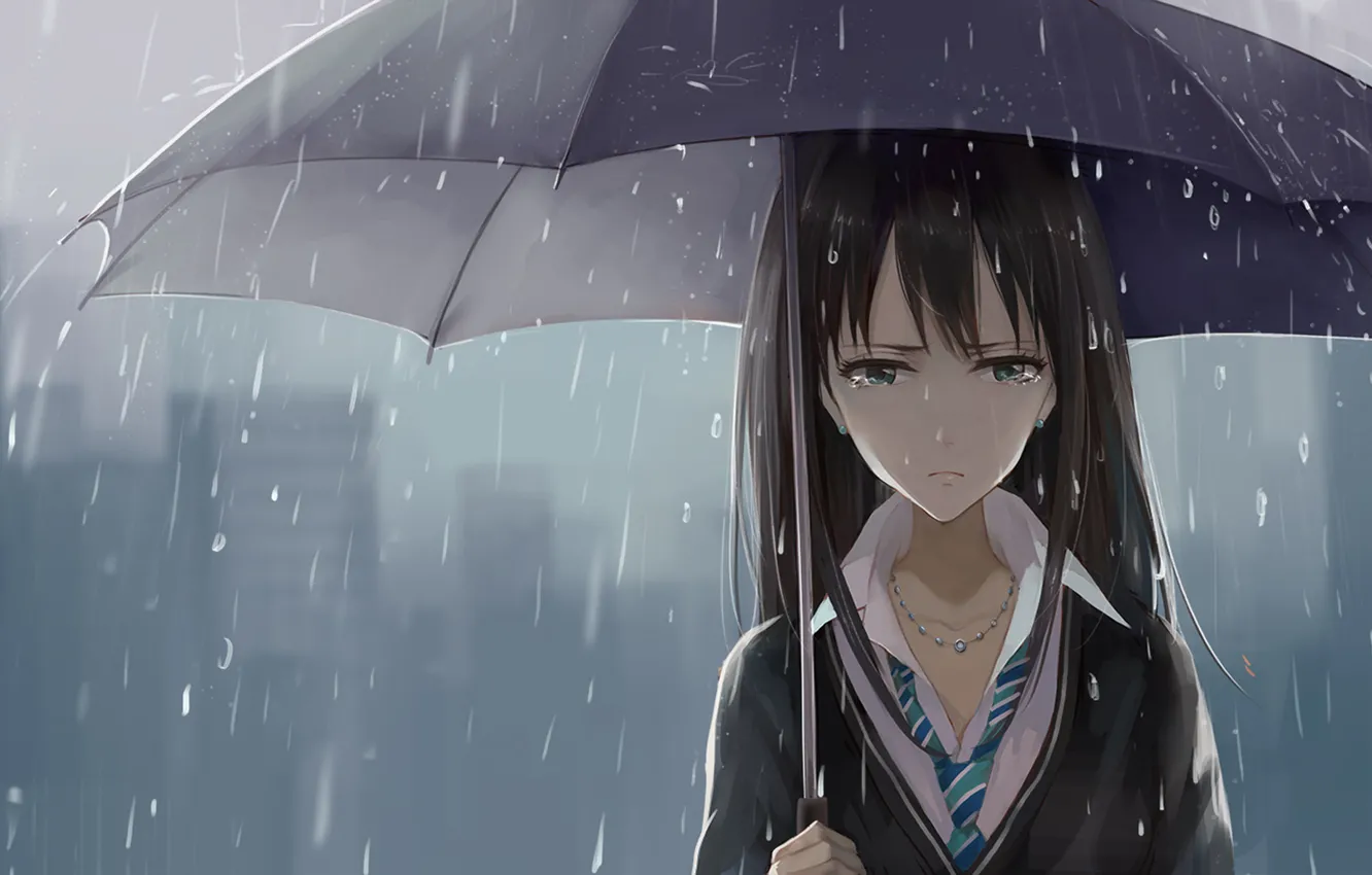 Photo wallpaper rain, Girl, umbrella, tears, tie