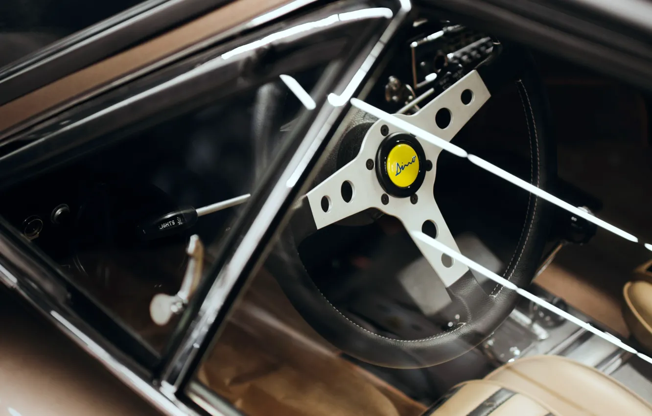 Photo wallpaper Ferrari, logo, 1973, Dino, Steering Wheel, Ferrari Dino 246 GTS
