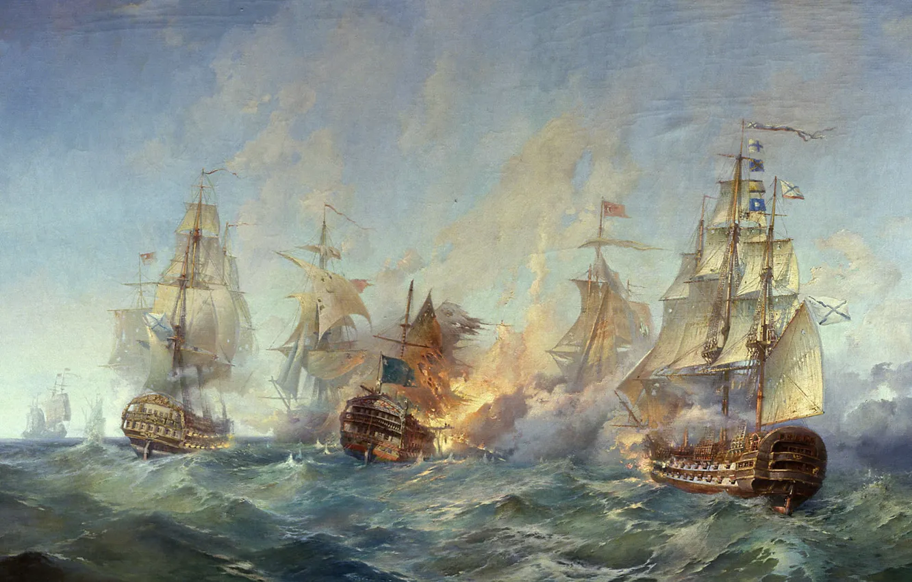 Photo wallpaper The battle, Sailboats, Ships, Navy