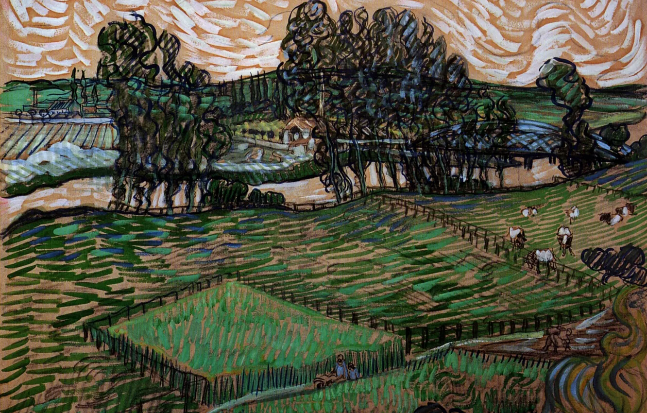 Photo wallpaper Landscape, Vincent van Gogh, with Bridge across, the Oise