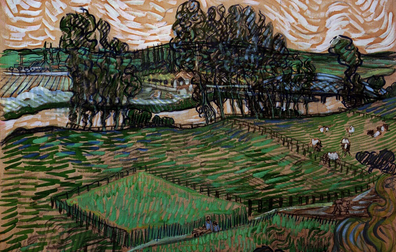 Photo wallpaper landscape, Vincent van Gogh, with Bridge across, the Oise