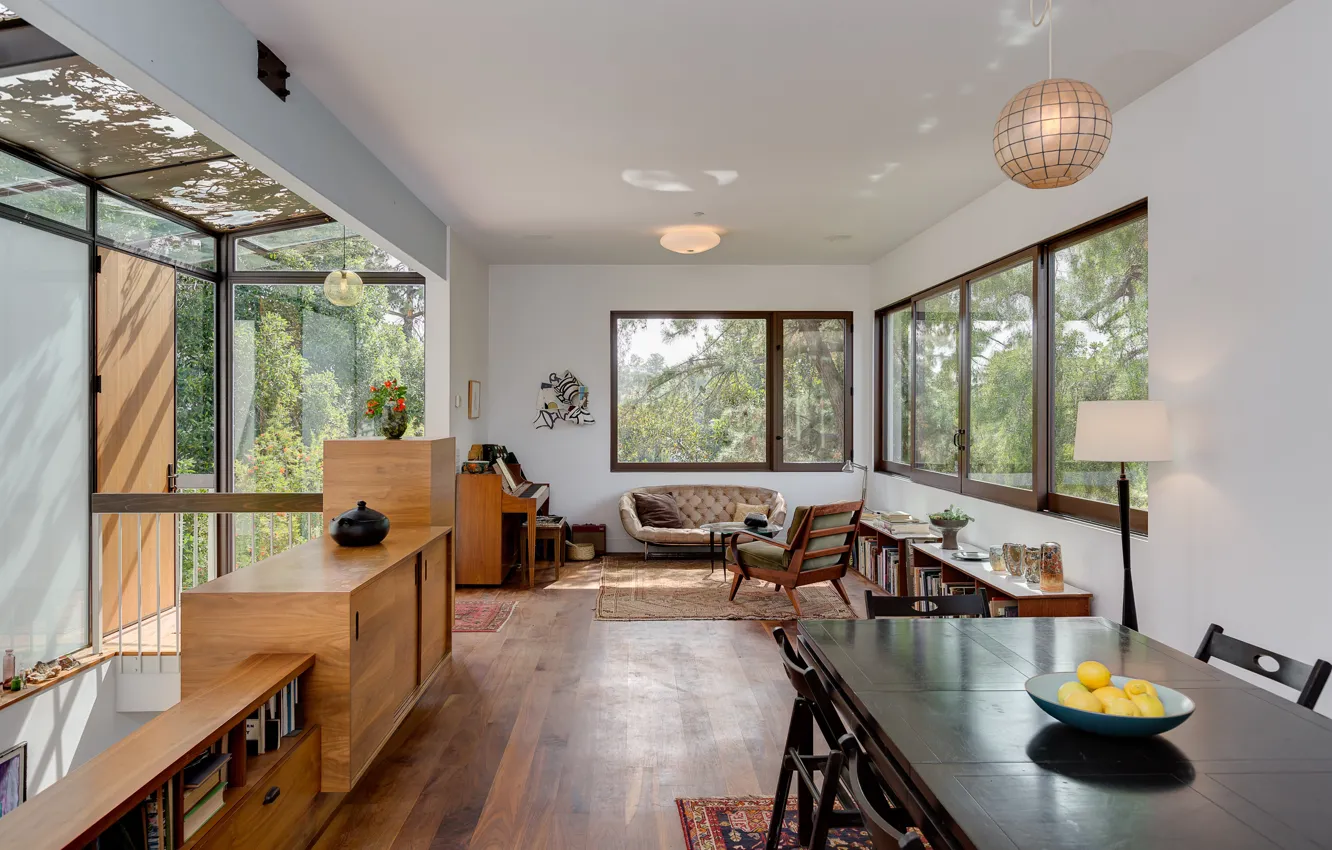 Photo wallpaper style, retro, interior, living room, dining room, Mid-Century Modern