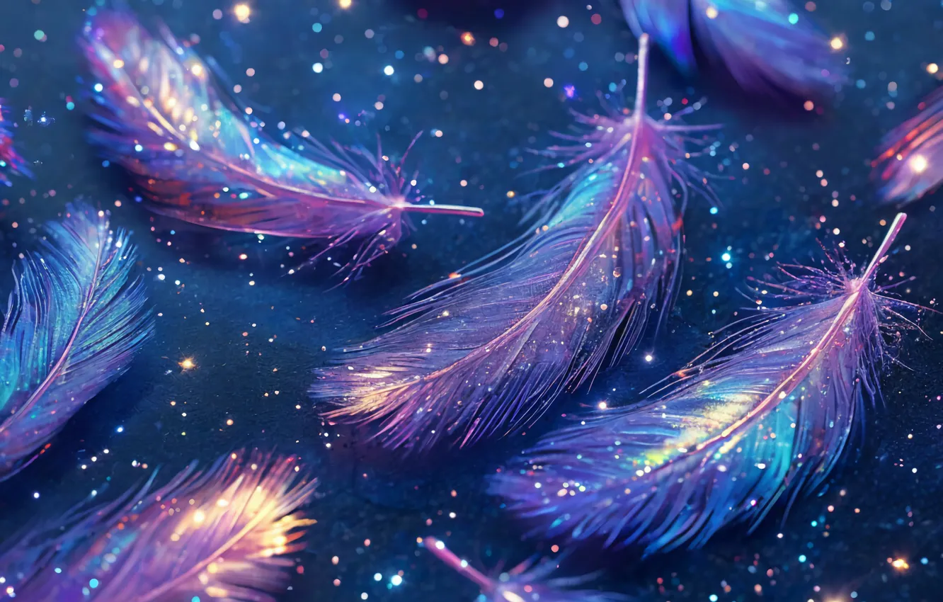 Photo wallpaper feathers, mother of pearl, Dark Wallpaper