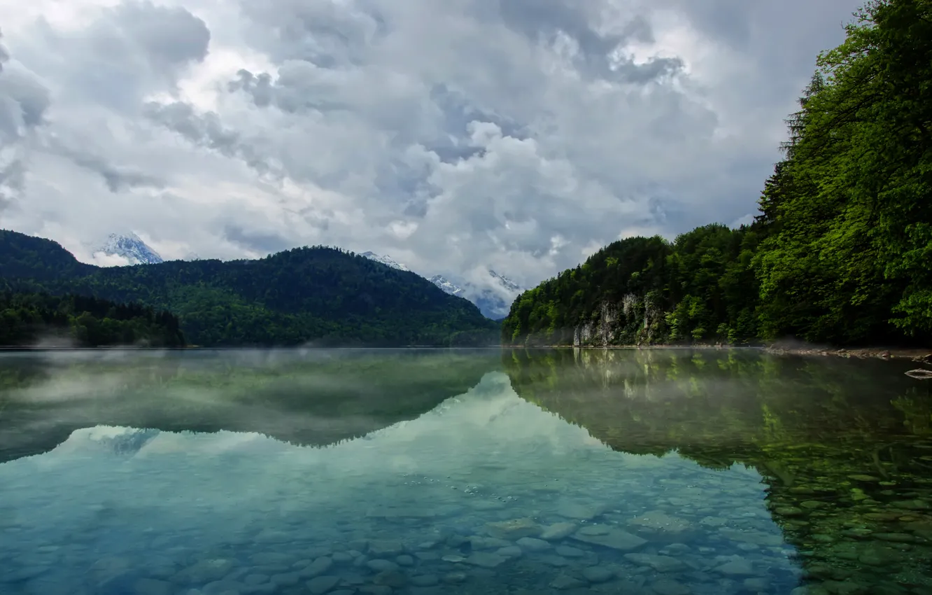 Photo wallpaper the sky, water, clouds, trees, mountains, nature, lake, river