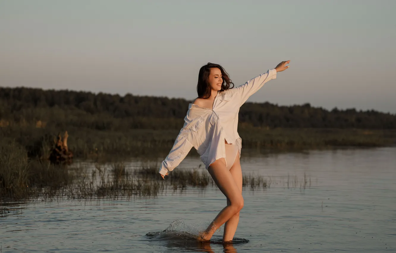 Photo wallpaper landscape, nature, feet, model, river, Marina, Vladimir Vasiliev