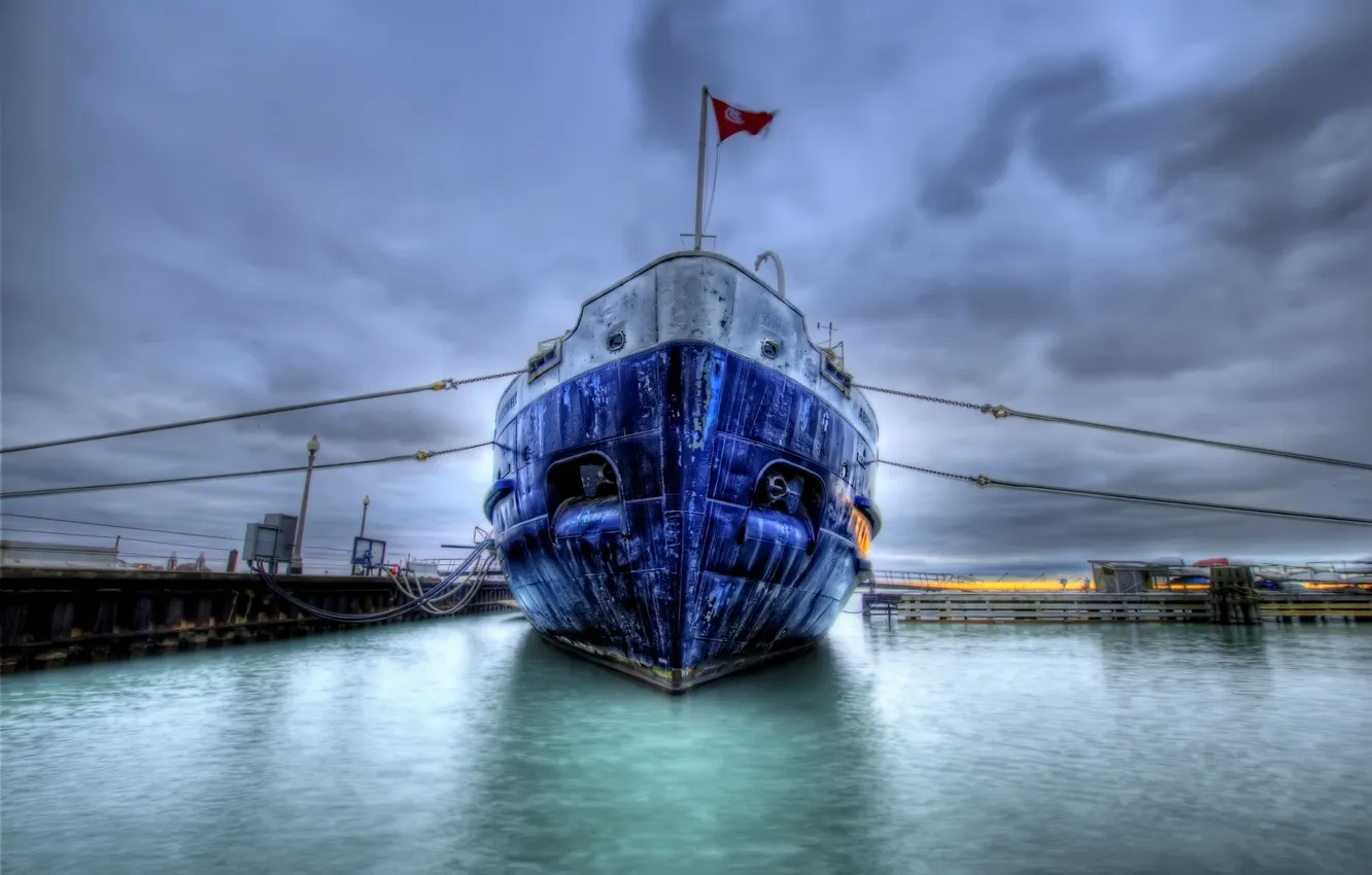 Photo wallpaper ship, flag, port