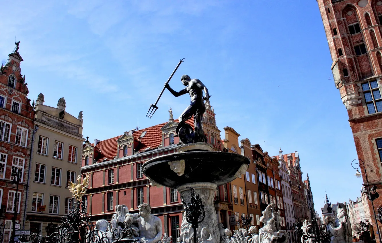 Photo wallpaper home, Poland, Gdansk, The Fountain Of Neptune