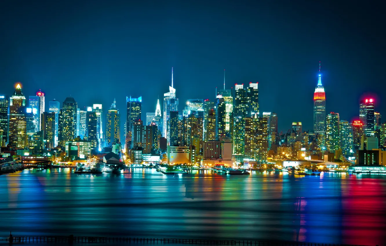 Photo wallpaper night, the city, lights, skyscrapers, panorama, skyline, New York City, WTC