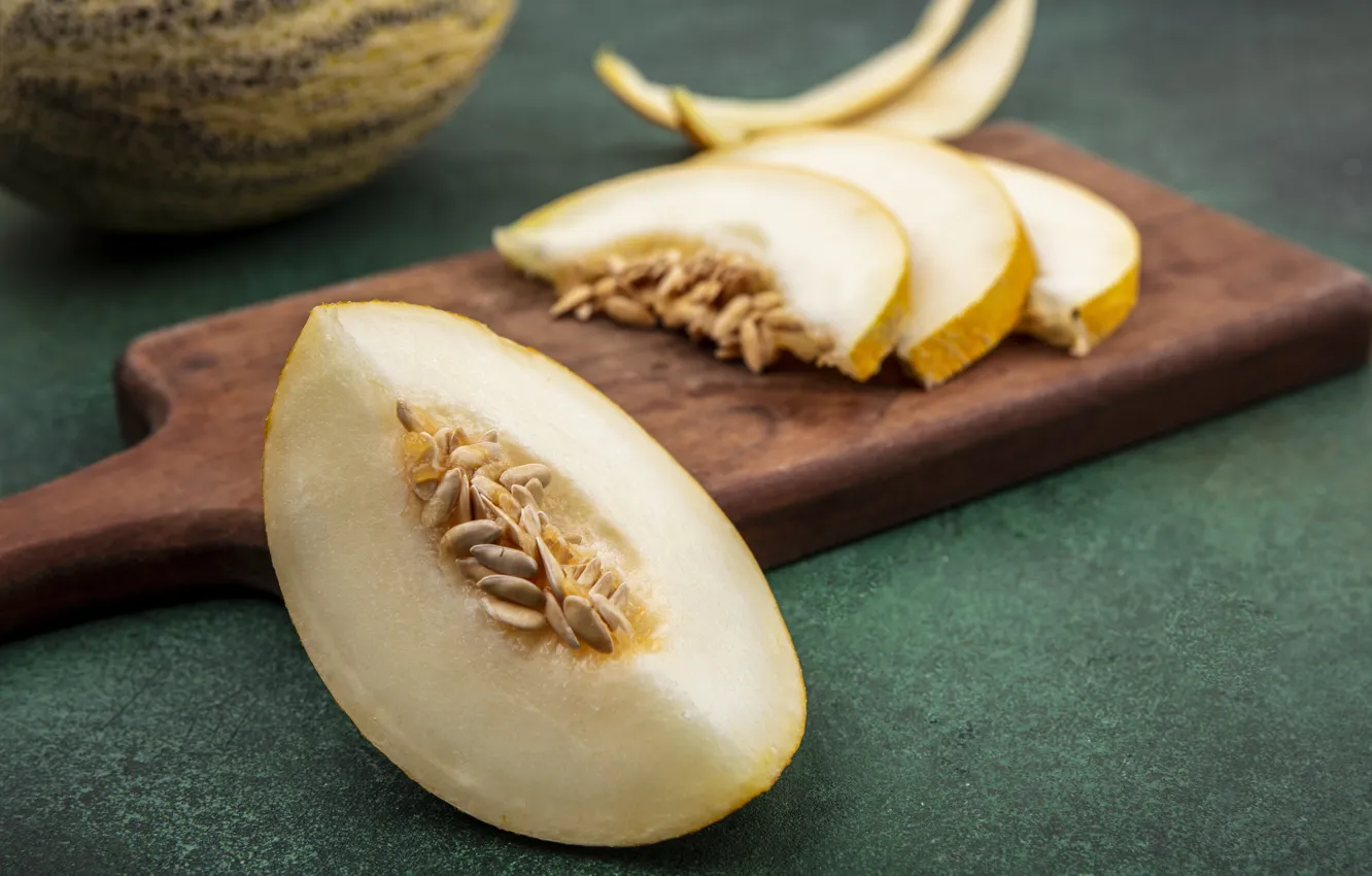 Photo wallpaper table, slices, slices, melon, cutting Board