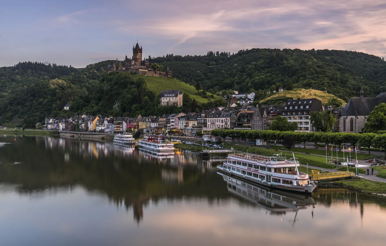 Photo wallpaper river, castle, Germany, liner, Cochem