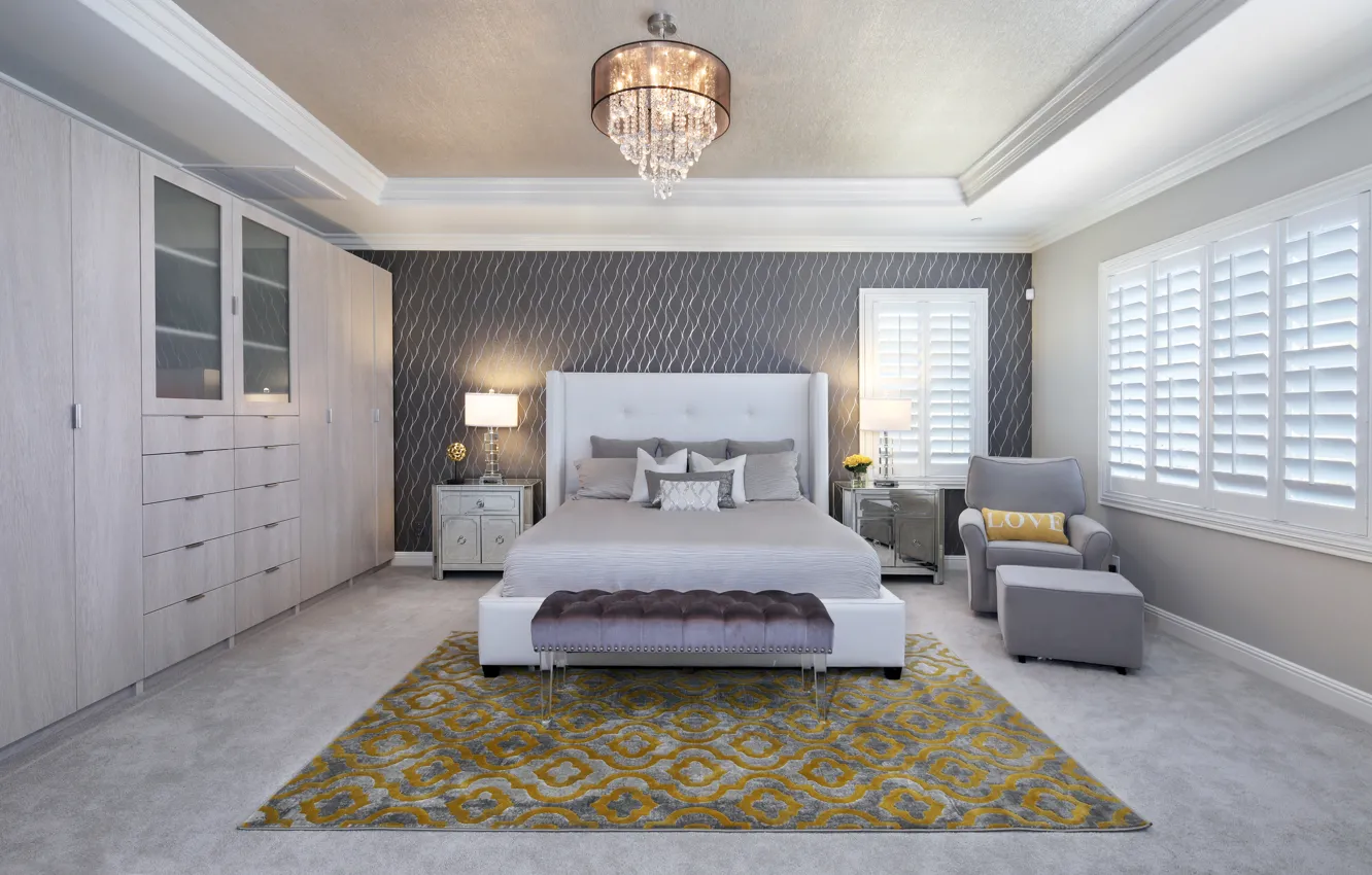 Photo wallpaper bed, interior, chair, chandelier, bedroom