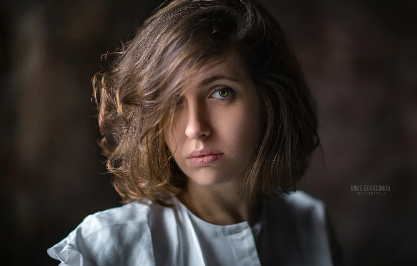 Photo wallpaper look, girl, face, background, hair, portrait, Anastasia, Mikhail Gerasimov