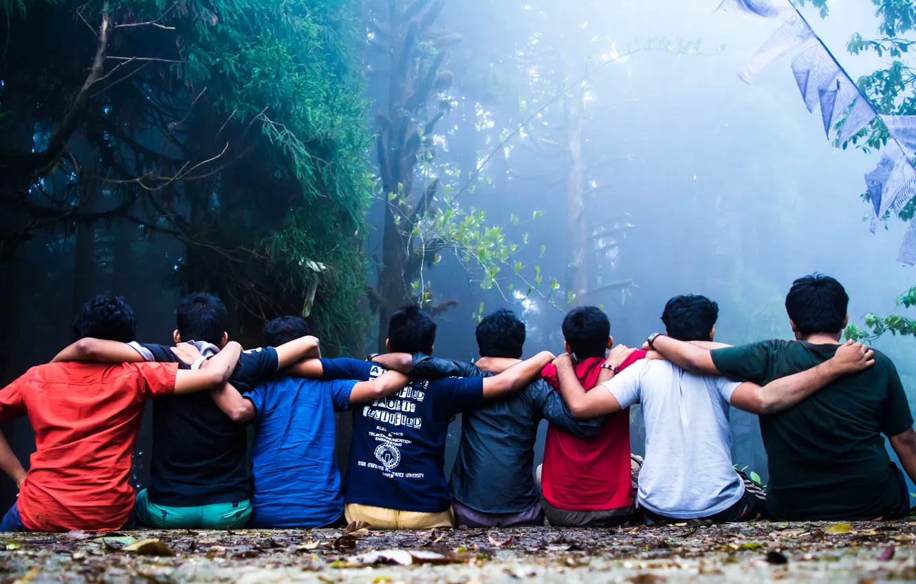 Photo wallpaper mountain, fog, friends, Gang of Heaven