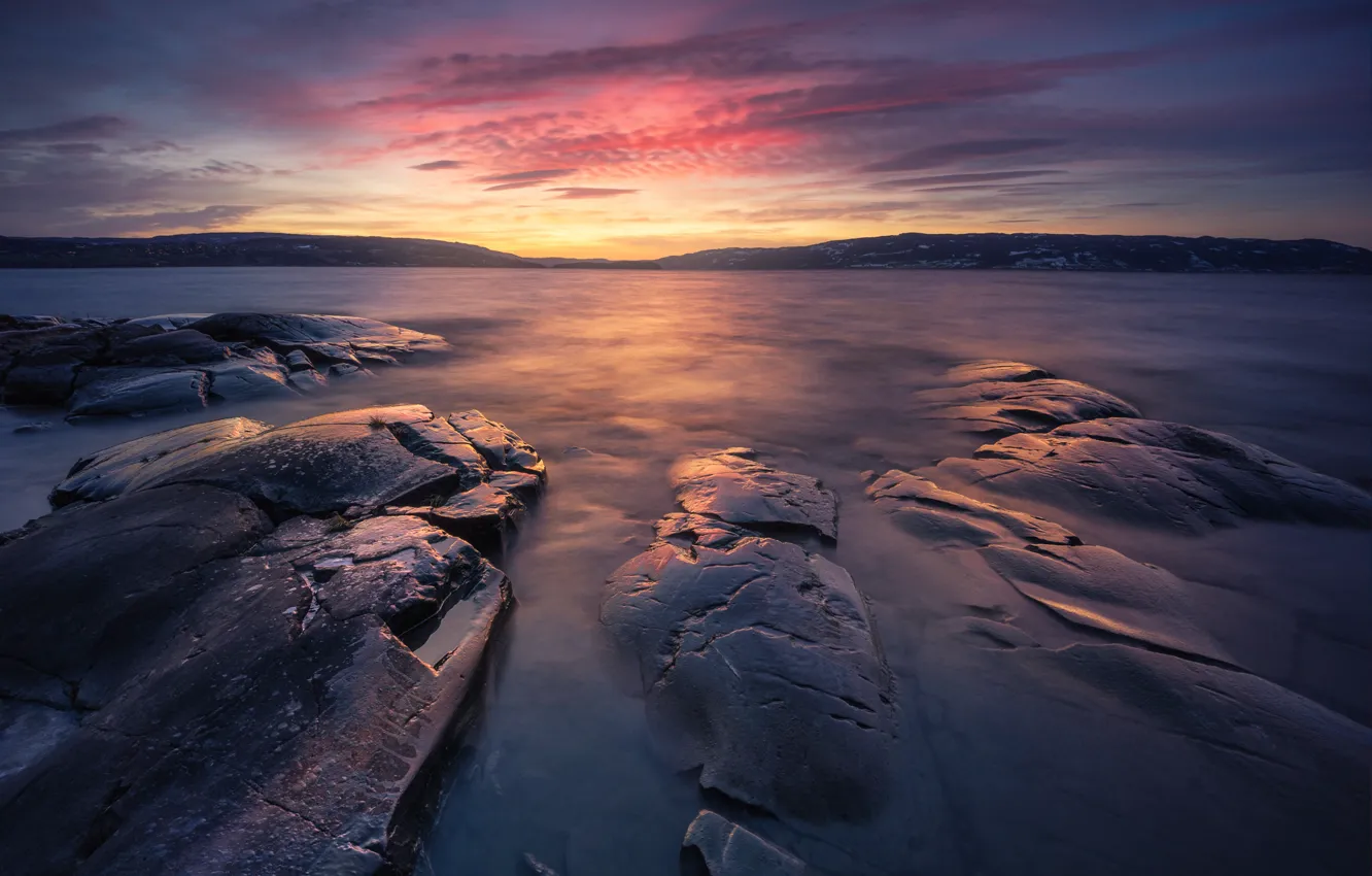 Photo wallpaper the sky, sunset, lake, the evening, Norway, Norway, Ole Henrik Skjelstad