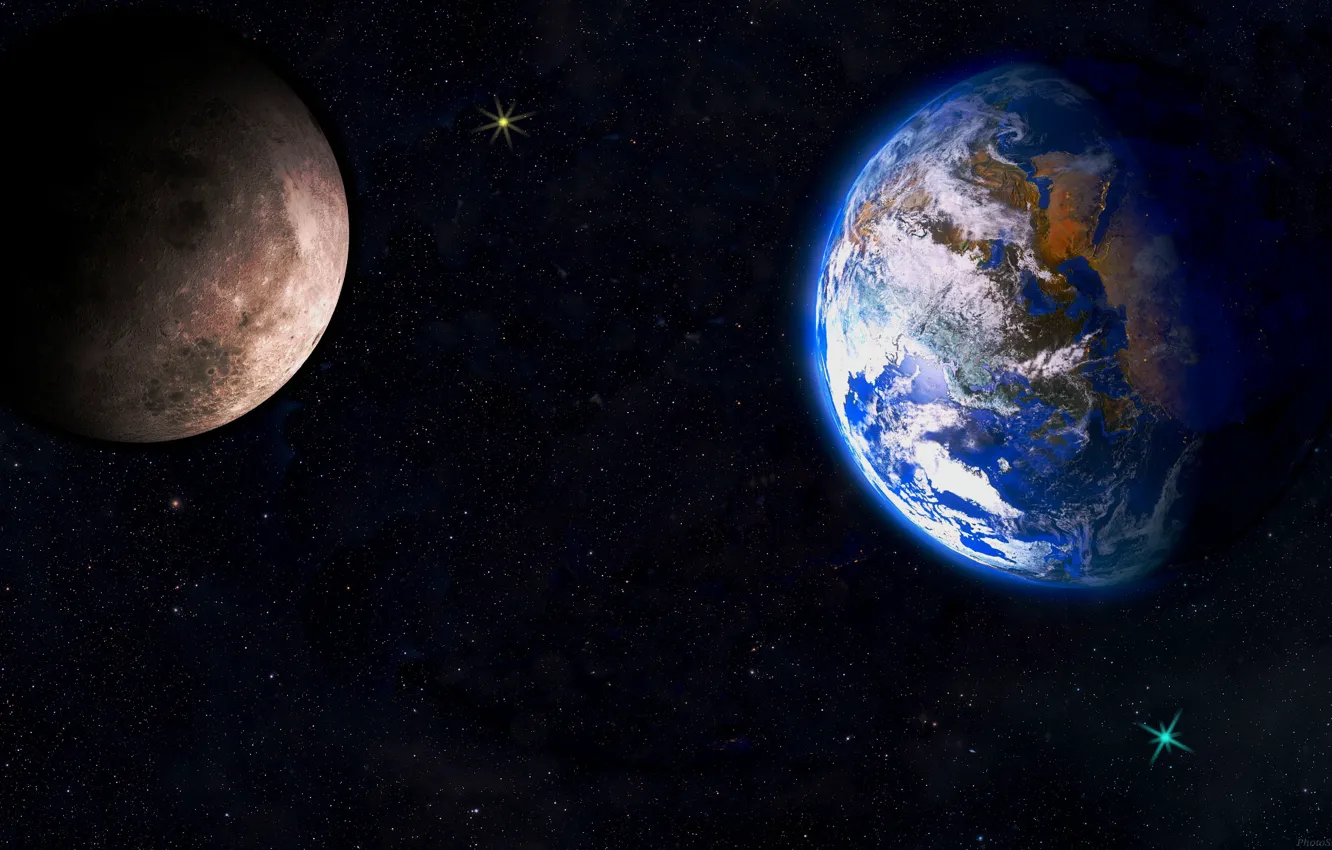 Photo wallpaper space, planet, satellite