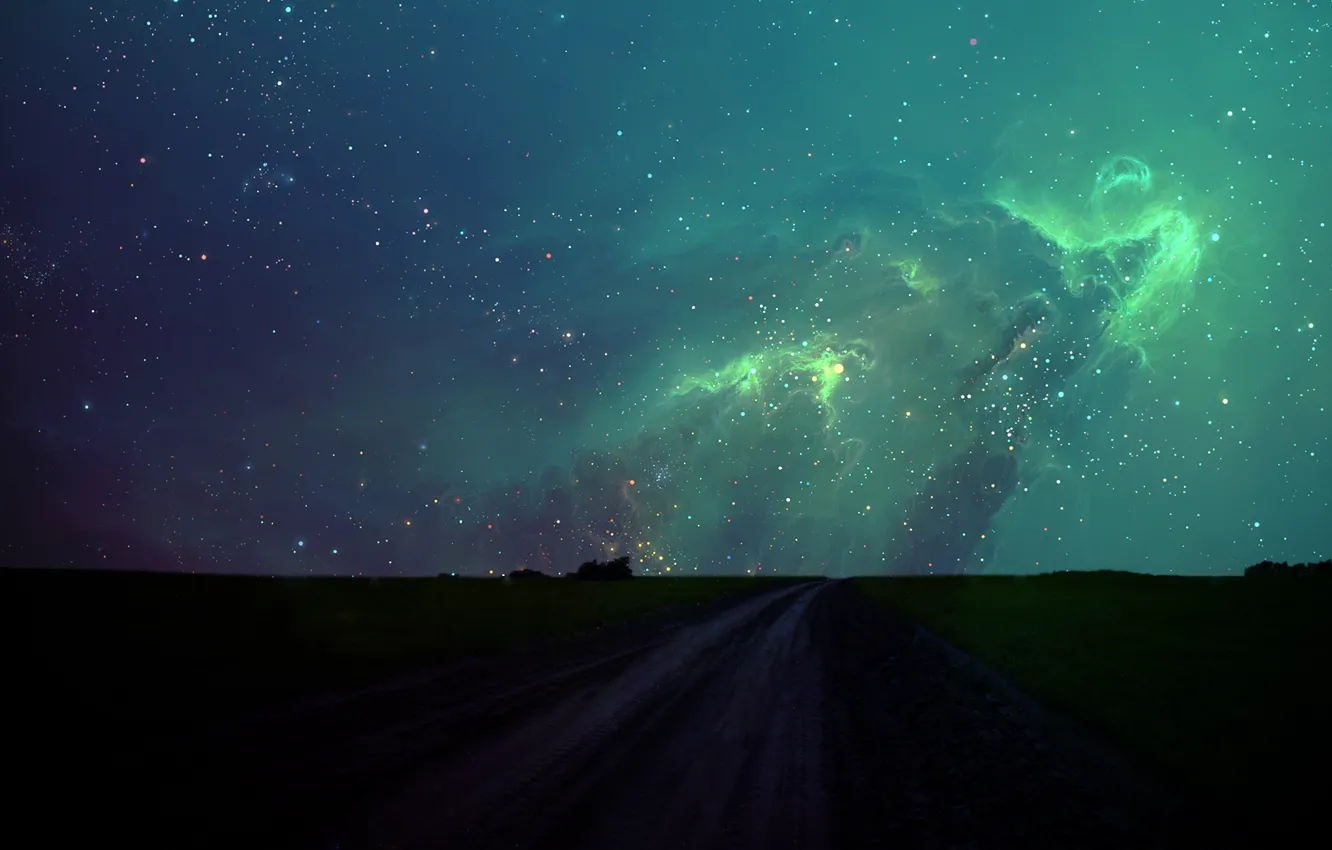 Photo wallpaper field, the sky, stars, night