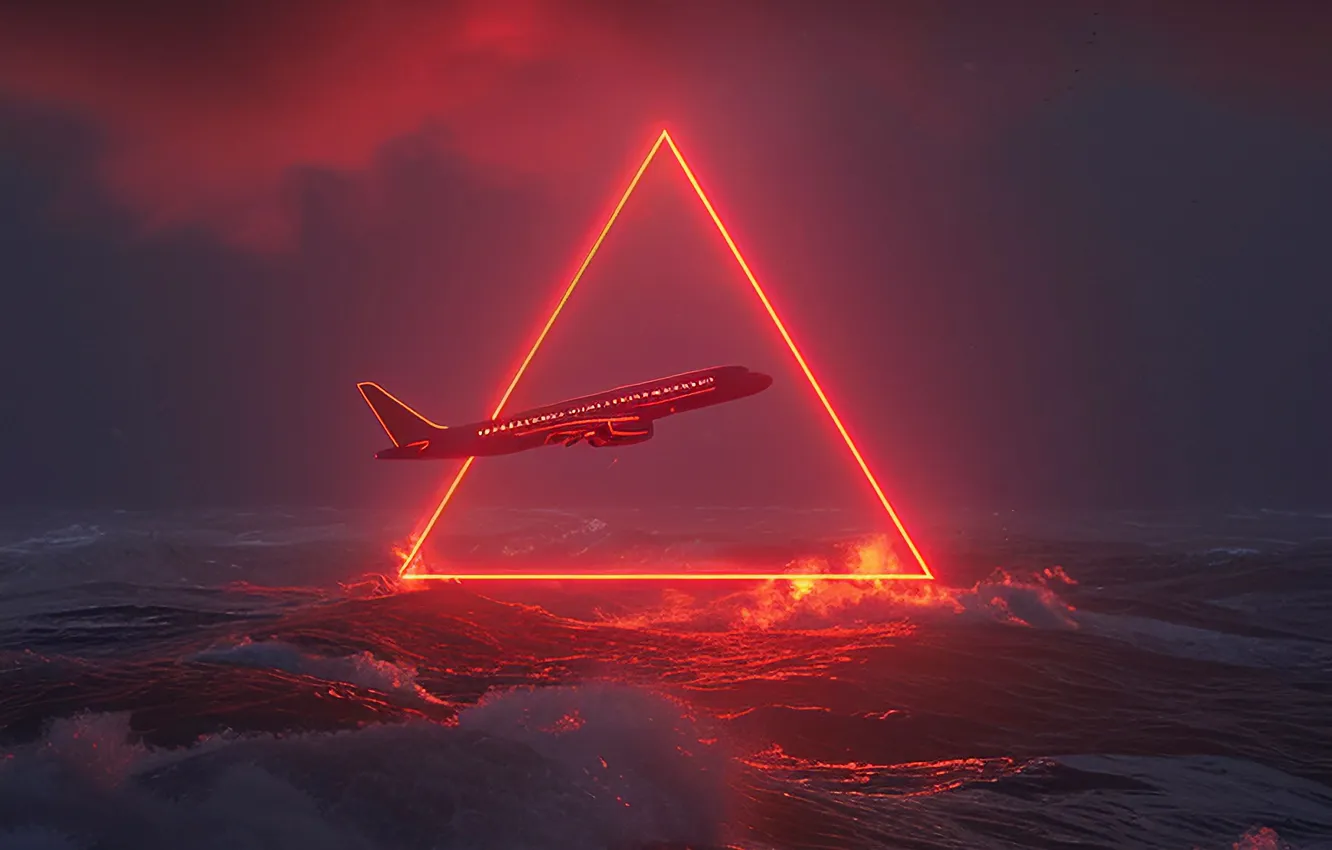 Photo wallpaper wave, flight, clouds, the ocean, the portal, the plane, liner, digital art