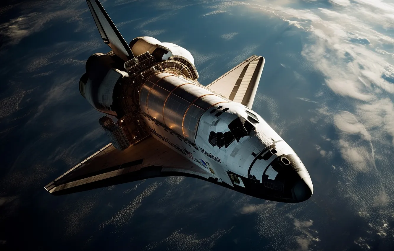 Photo wallpaper flight, USA, spaceship, space Shuttle, Space Shuttle, digital art, AI art, The Art of Artificial …