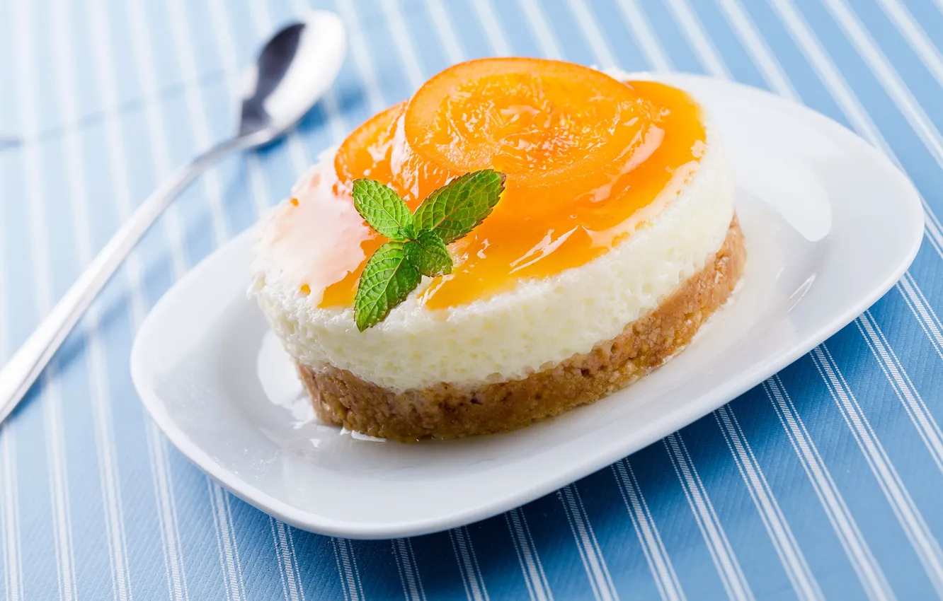 Photo wallpaper plate, cake, apricot, cake, dessert, sweet, sweets