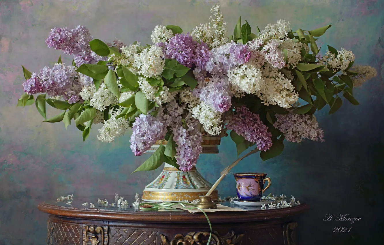 Photo wallpaper style, background, still life, lilac, ink, the mug, Andrey Morozov