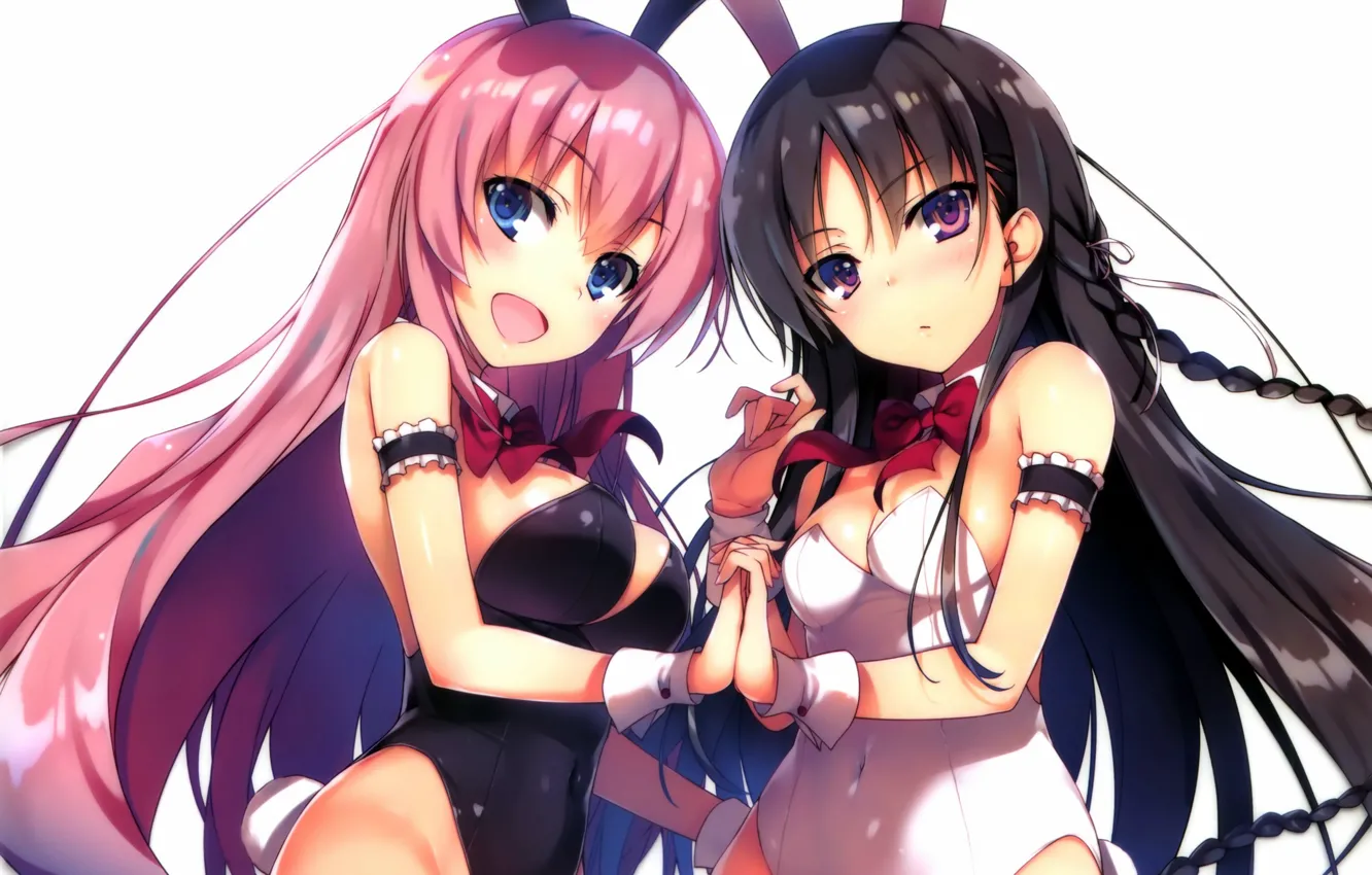 Photo wallpaper sexy, cleavage, pink hair, long hair, girls, boobs, anime, blue eyes