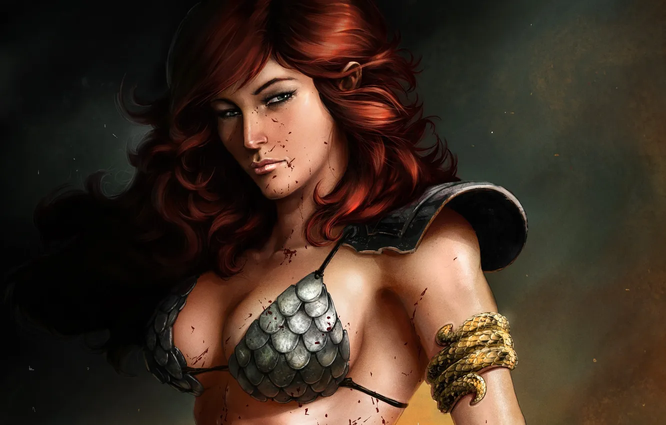 Photo wallpaper look, girl, blood, art, Red Sonja, Red Sonja, spiderguile