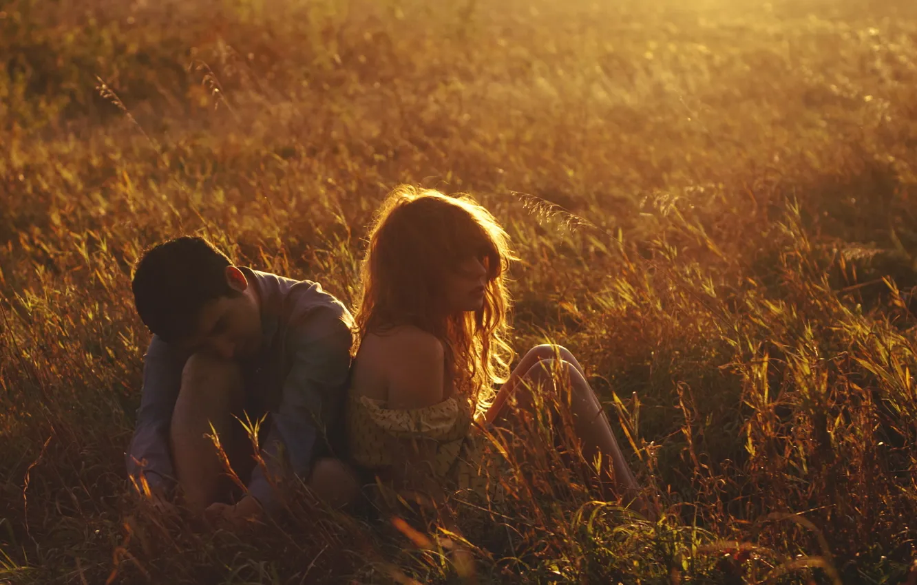 Photo wallpaper field, girl, light, mood, guy