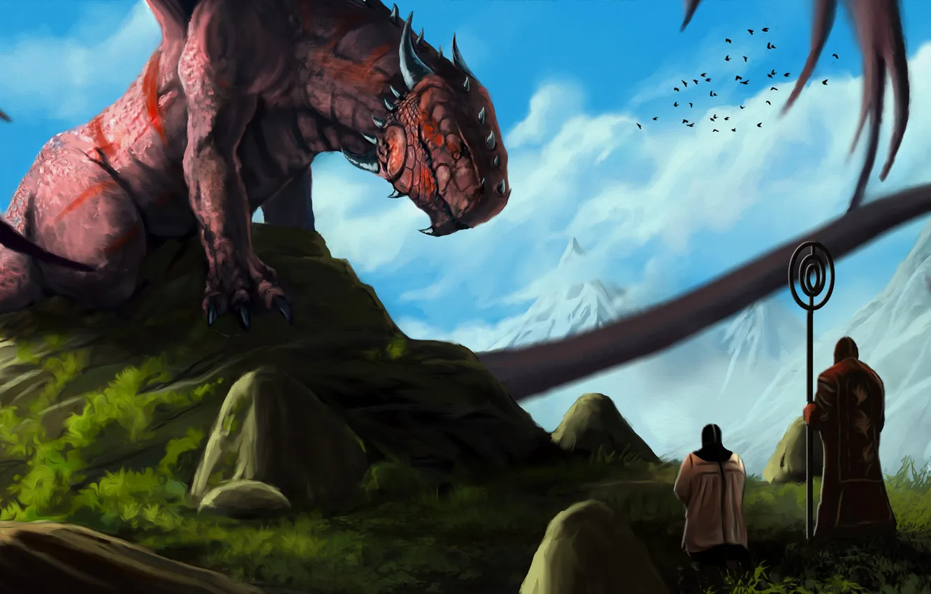 Photo wallpaper the sky, mountains, rocks, hills, dragon, call