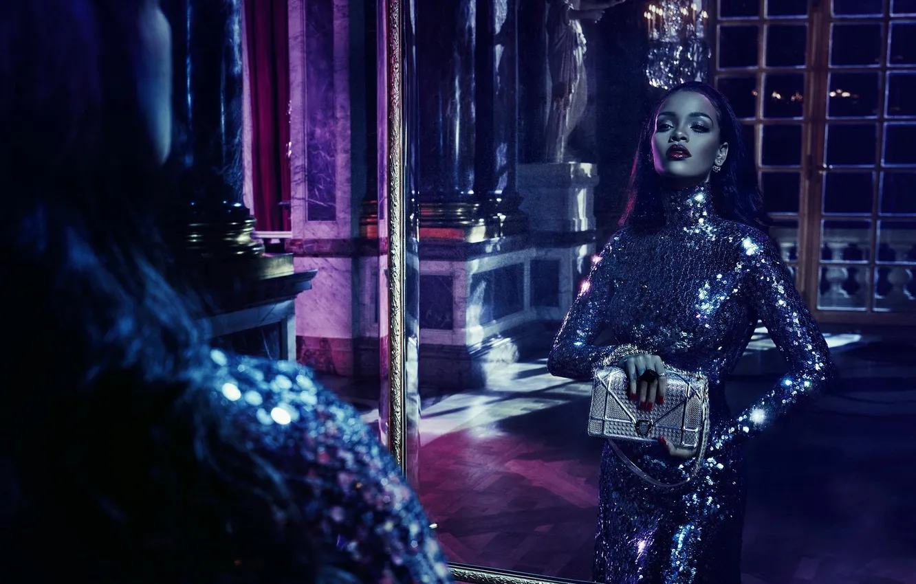 Photo wallpaper sequins, dress, actress, singer, Rihanna, bag, Rihanna