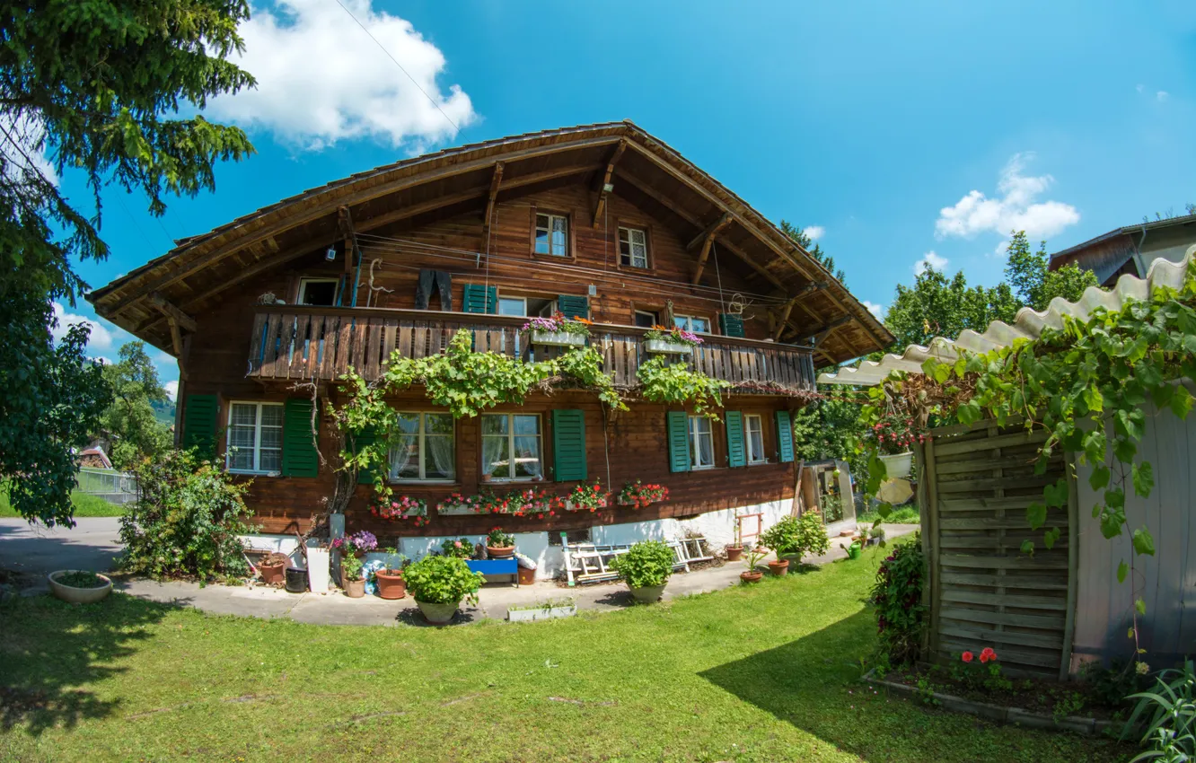 Photo wallpaper grass, the city, photo, home, Switzerland, Wattenwil