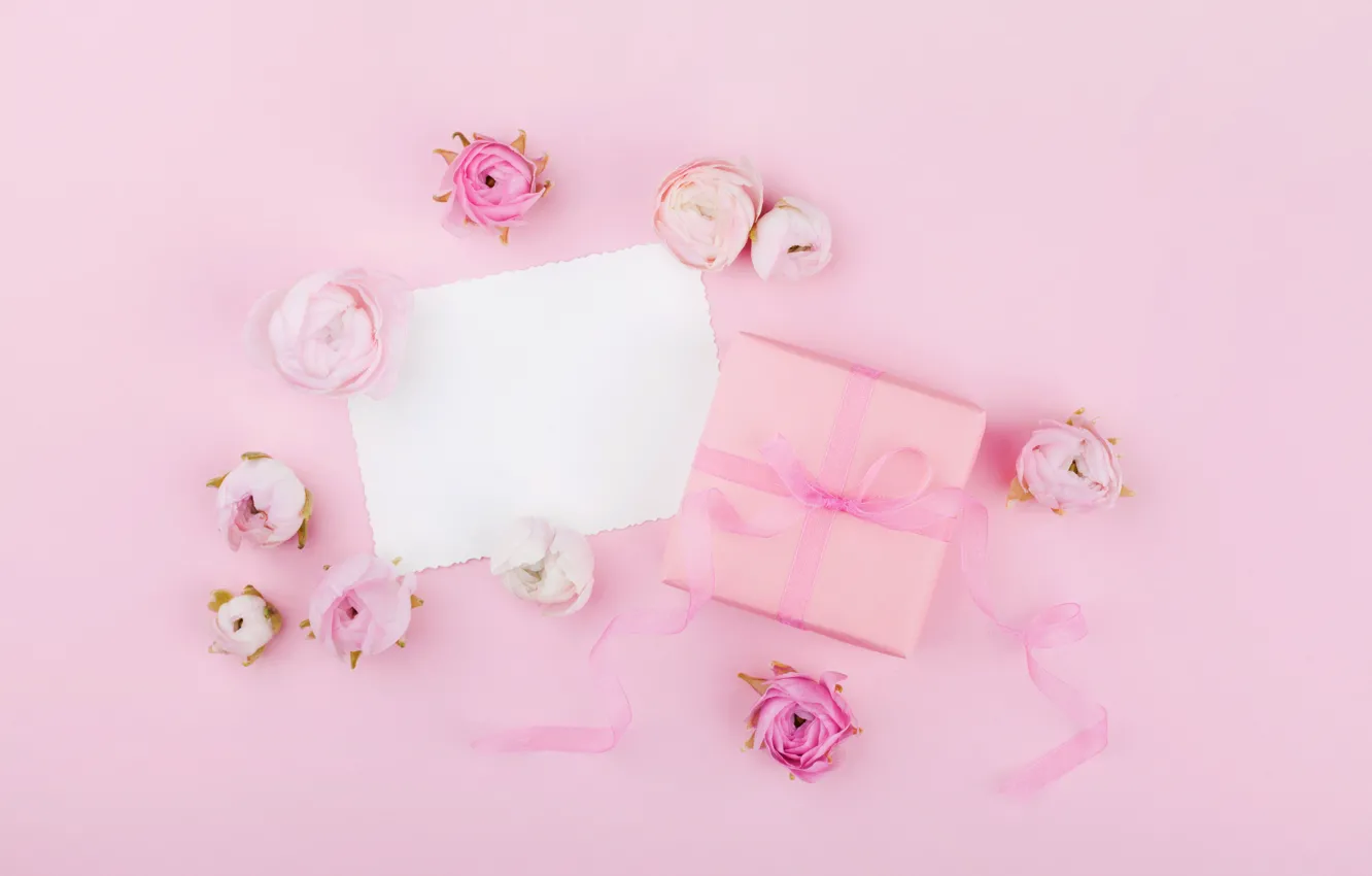 Photo wallpaper flowers, gift, roses, pink, pink, flowers, beautiful, romantic