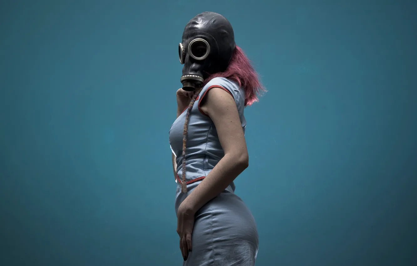 Photo wallpaper girl, background, gas mask
