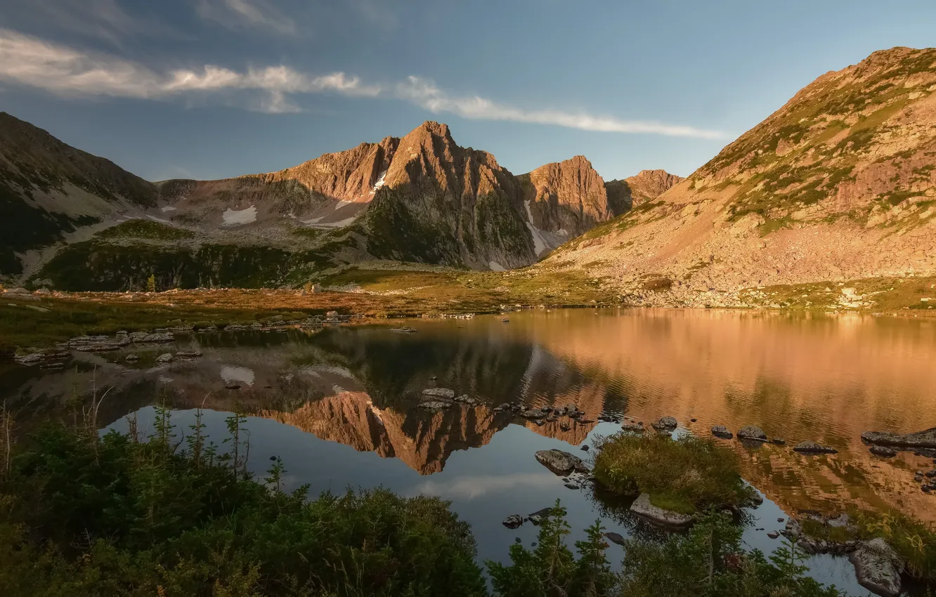 Photo wallpaper mountains, lake, rocks, arid