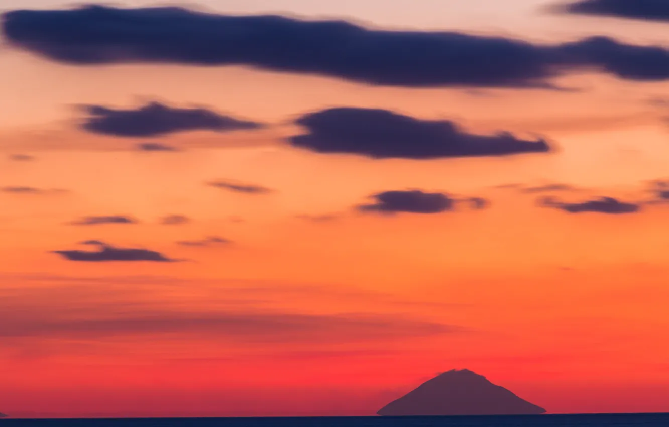 Photo wallpaper the volcano, Italy, island, Stromboli, sea, the sky