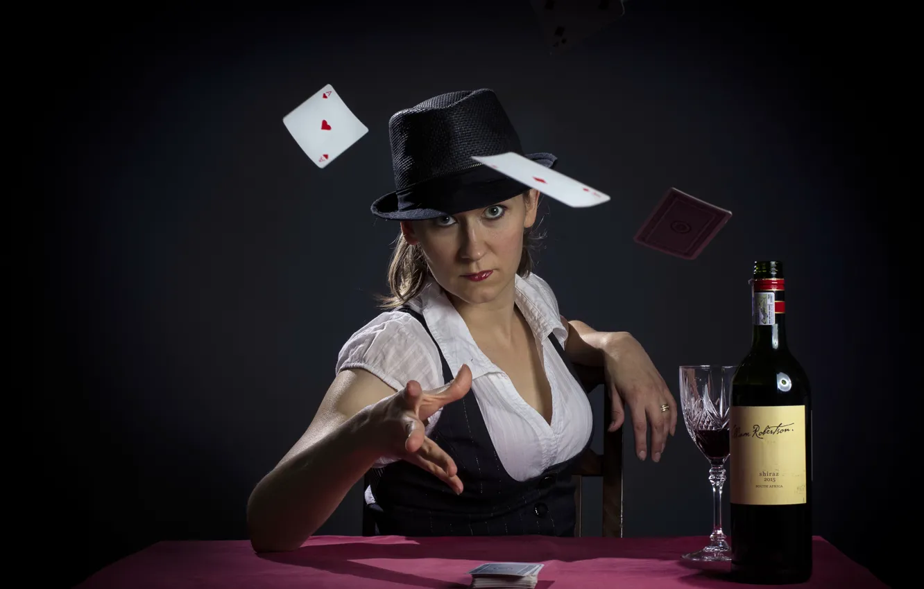 Photo wallpaper card, game, woman, Poker Face