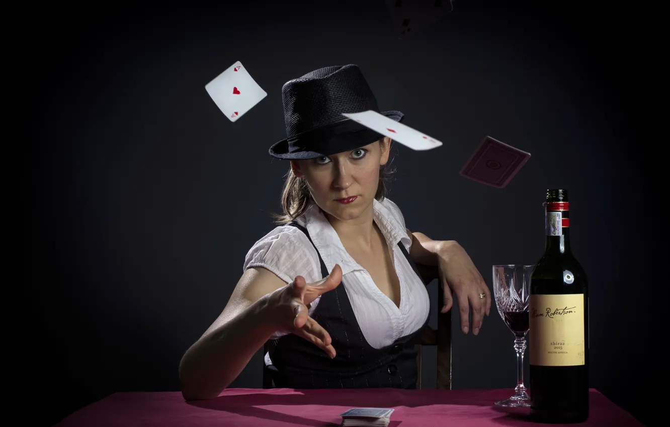 Photo wallpaper woman, the game, map, Poker Face