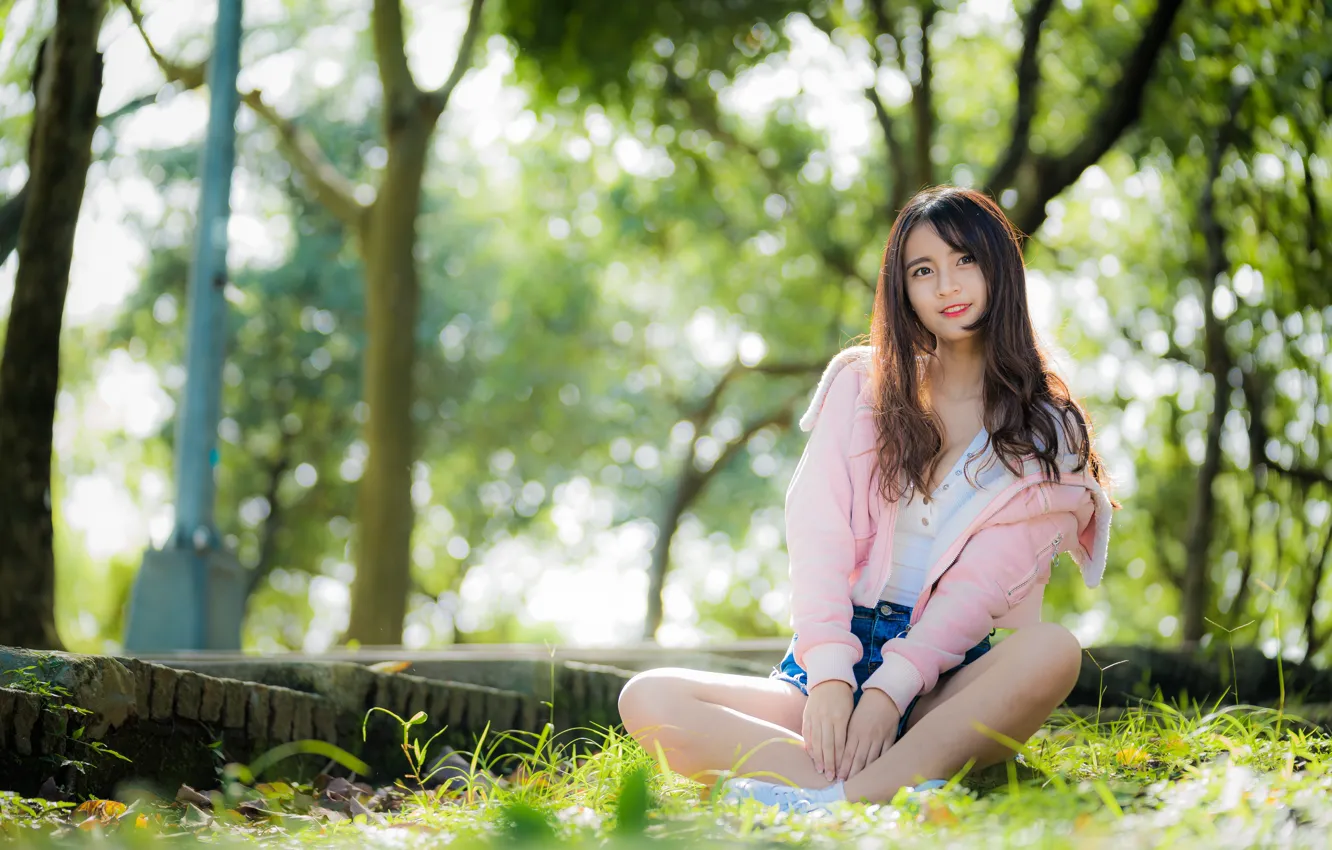 Photo wallpaper girl, pose, Asian, cutie, bokeh