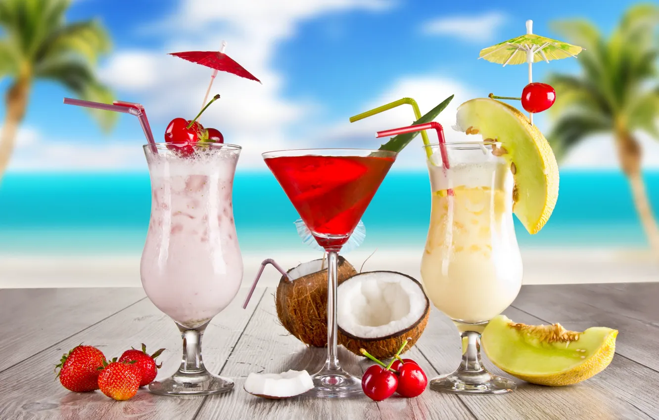 Photo wallpaper summer, cocktail, summer, food, melon, cherry, strawberry, cocktail