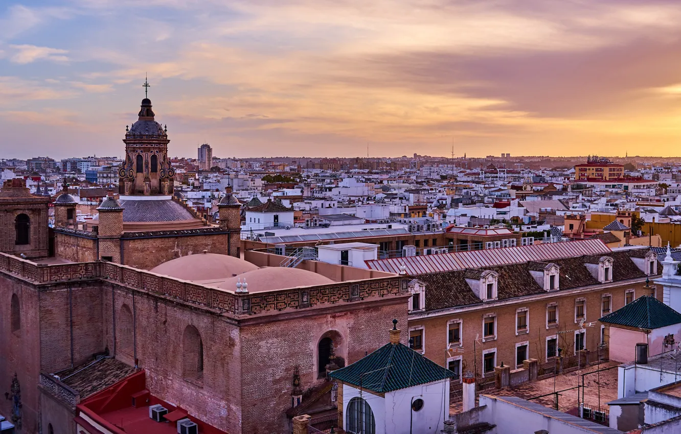 Photo wallpaper the city, sunset, Seville