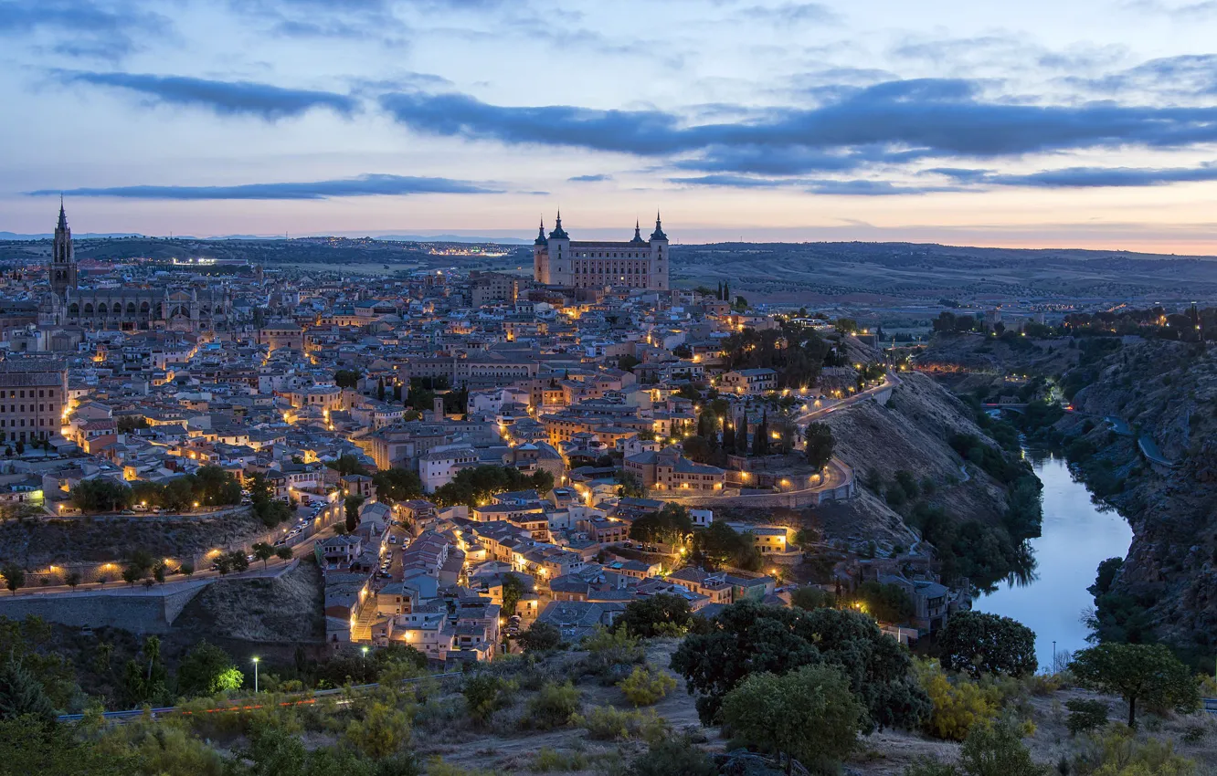 Photo wallpaper night, lights, panorama, Spain, Toledo