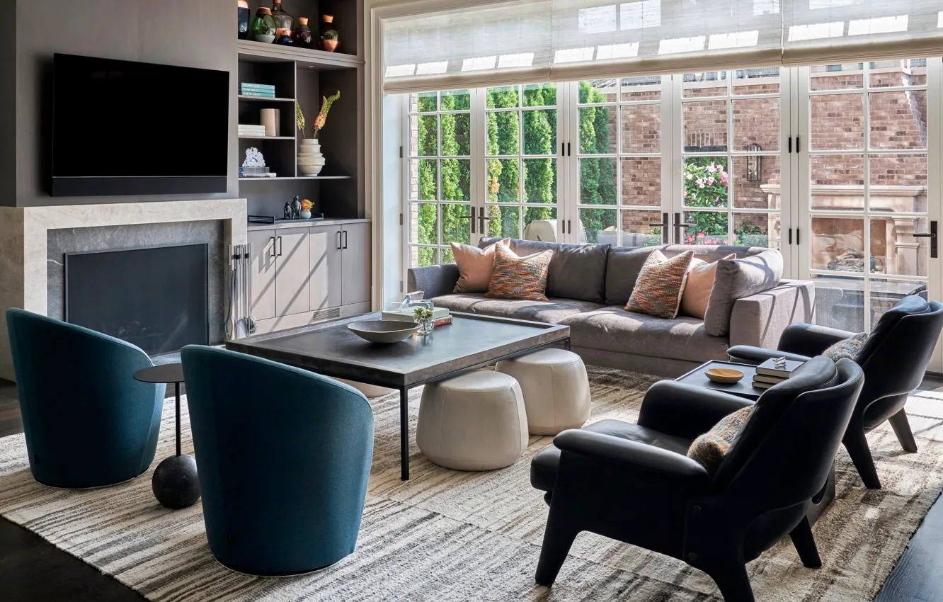 Photo wallpaper room, interior, fireplace, Chicago, living room, by BGD&C, Urban Classic Home