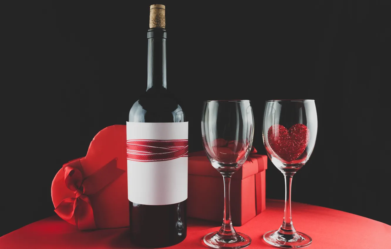 Photo wallpaper wine, glass, red, love, romantic, hearts, valentine's day, gift
