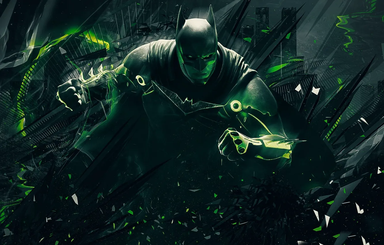 Photo wallpaper green, Batman, power, man, bat, hero, suit, DC Comics
